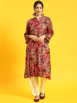 Women Maroon Floral Print Kurta