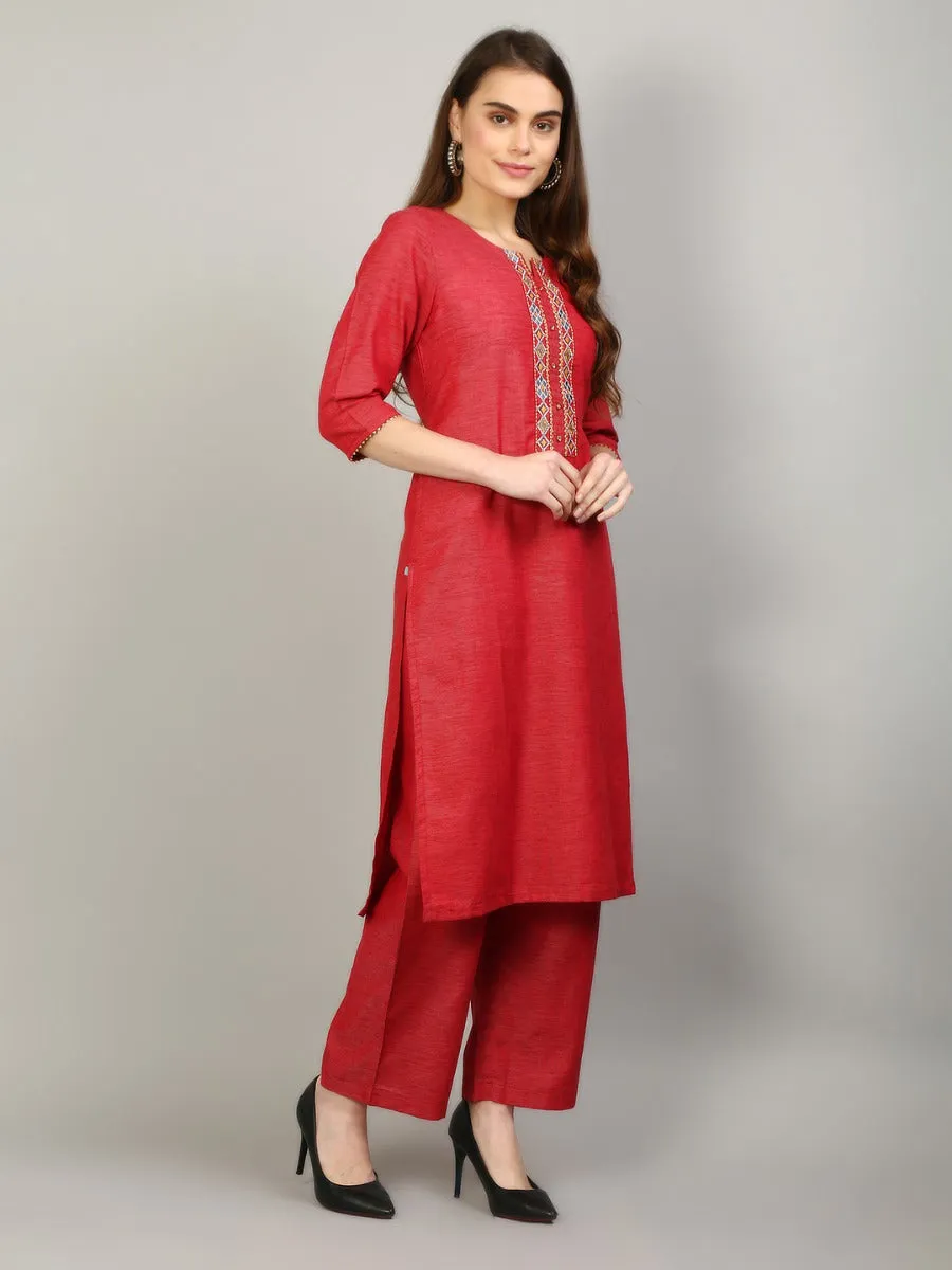 Women Maroon Solid Kurta Pant Dupatta