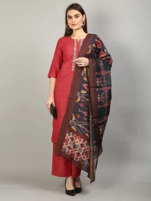 Women Maroon Solid Kurta Pant Dupatta