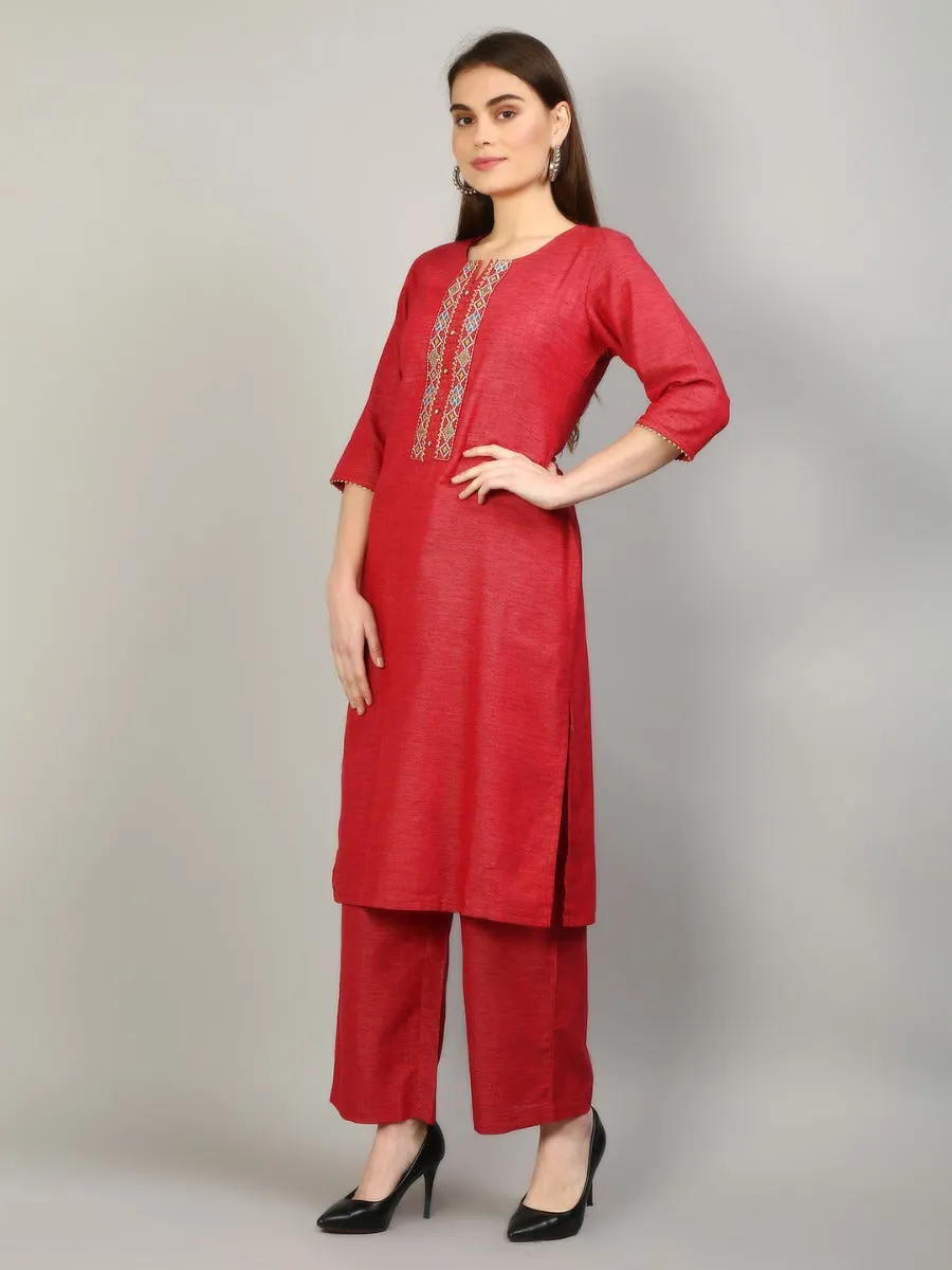 Women Maroon Solid Kurta Pant Dupatta