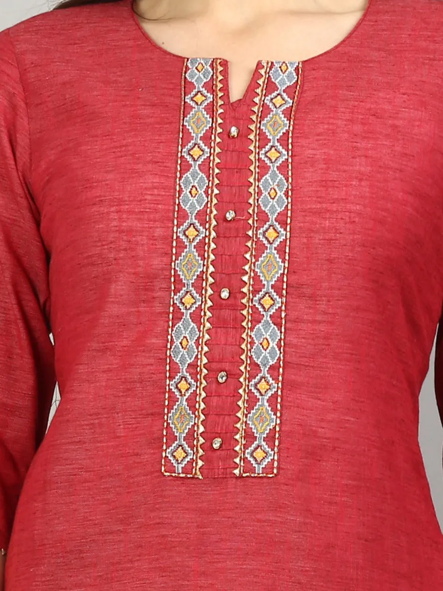 Women Maroon Solid Kurta Pant Dupatta