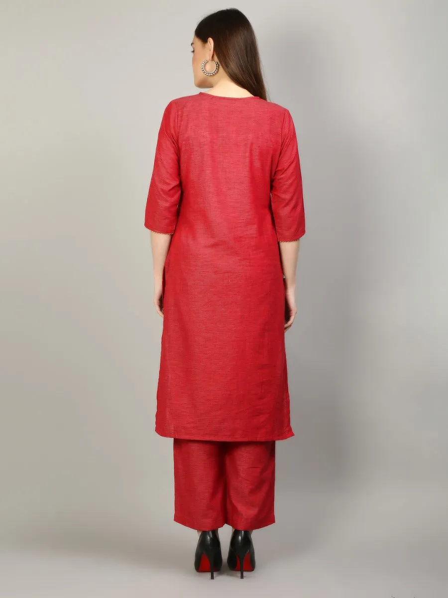 Women Maroon Solid Kurta Pant Dupatta