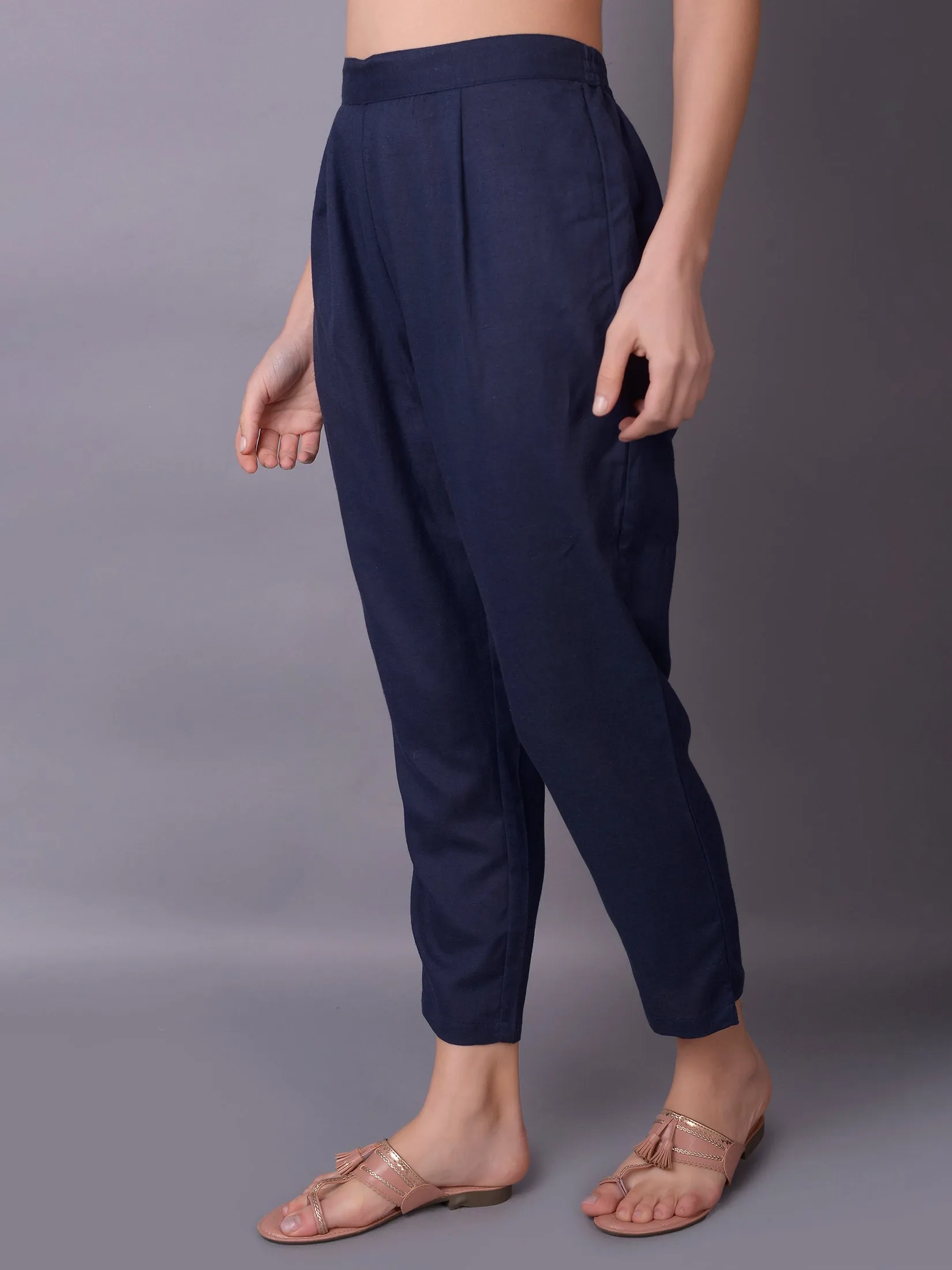 Women Navy Blue Solid Trouser