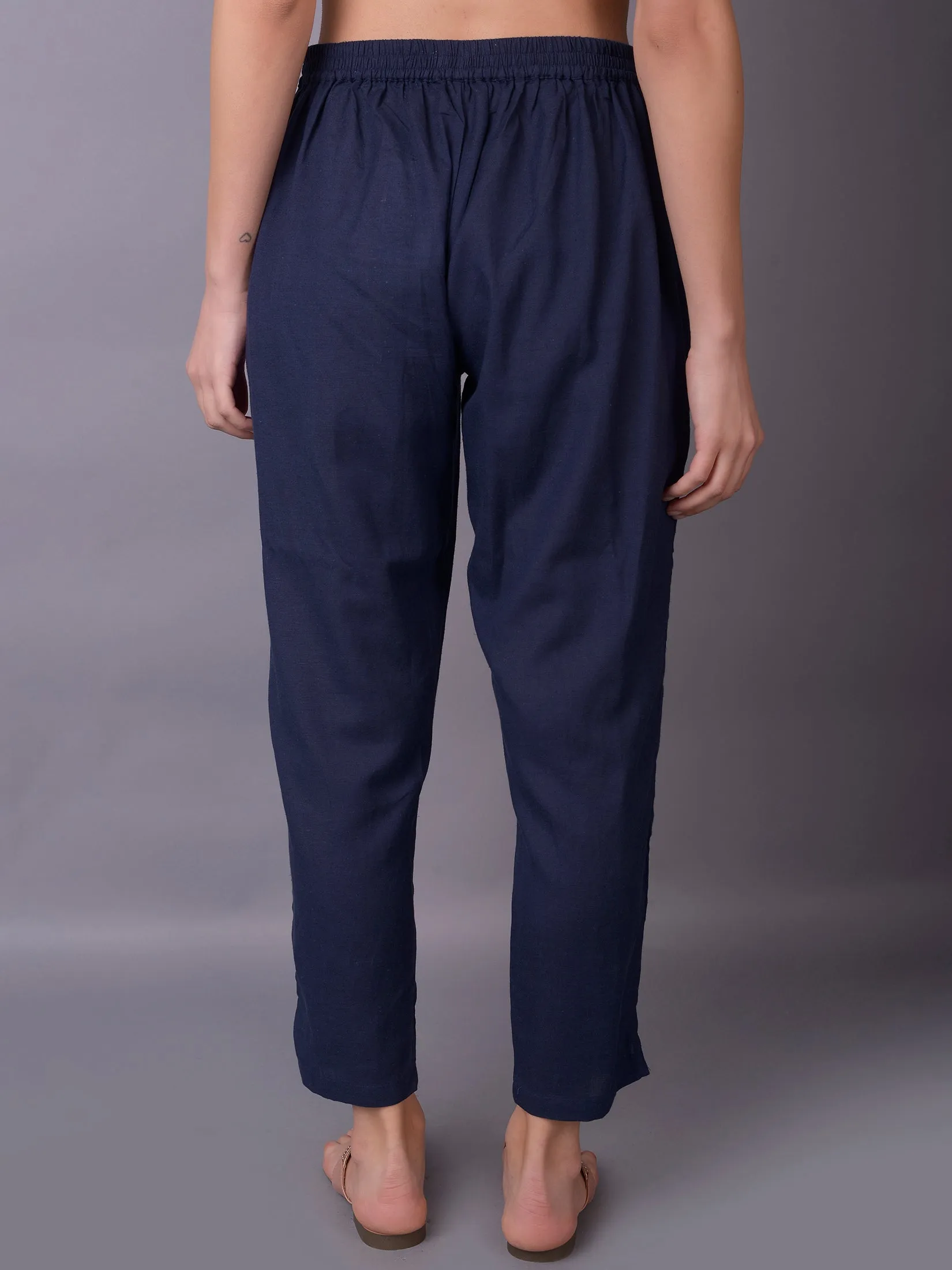 Women Navy Blue Solid Trouser