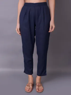 Women Navy Blue Solid Trouser