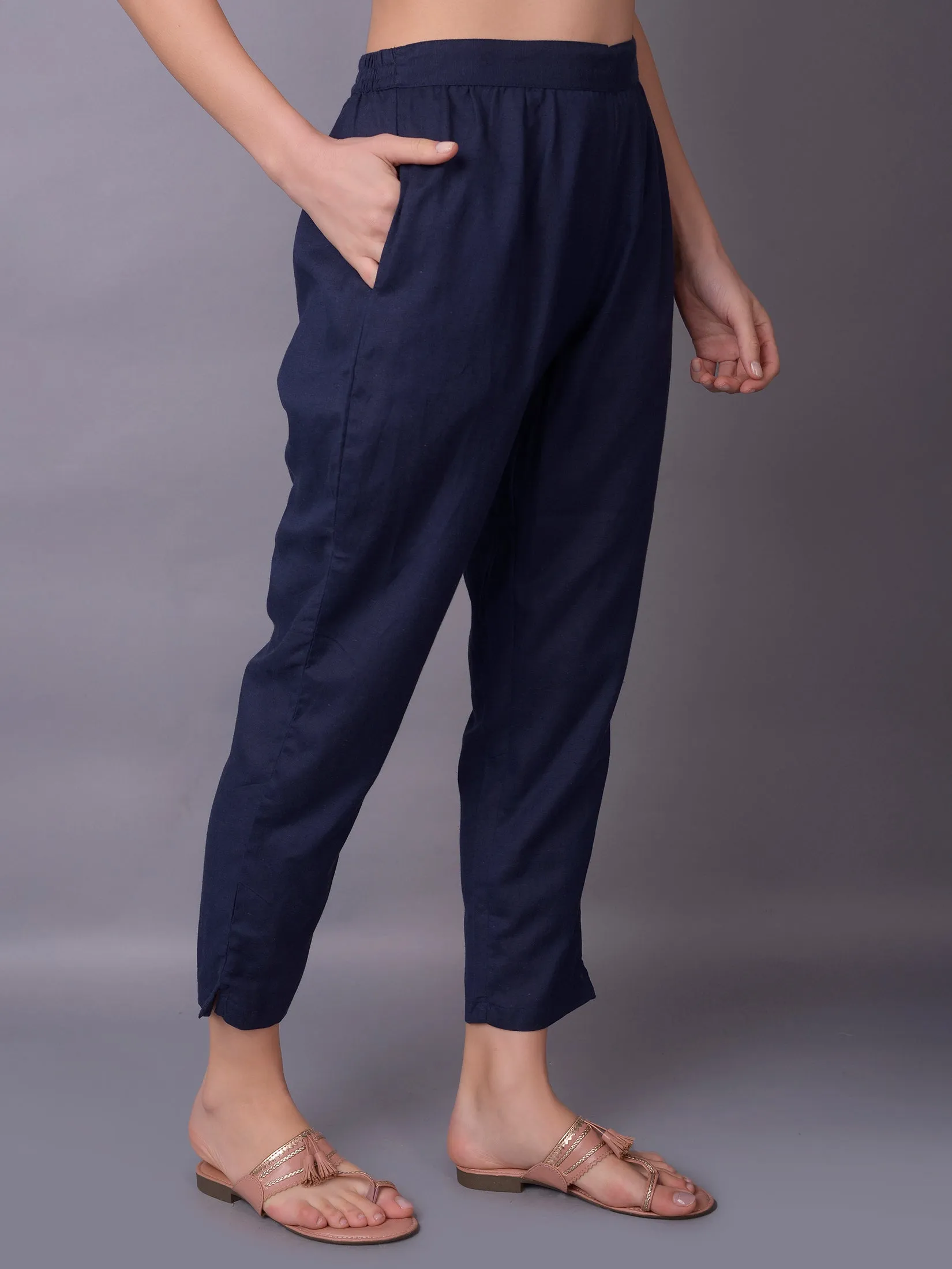 Women Navy Blue Solid Trouser