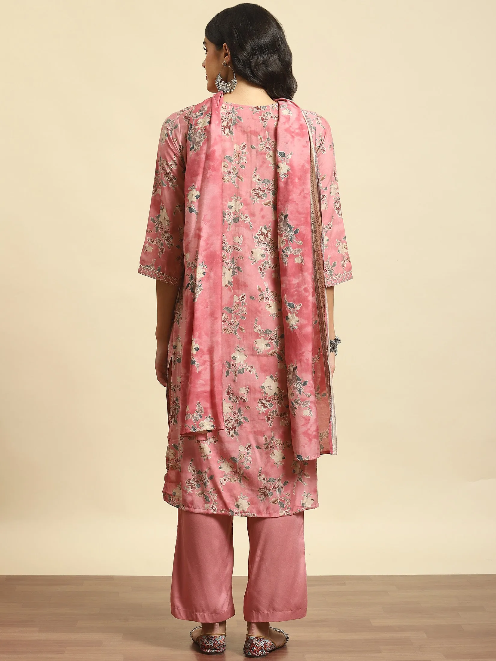 Women Pink Floral Kurta Comfort Pant Dupatta