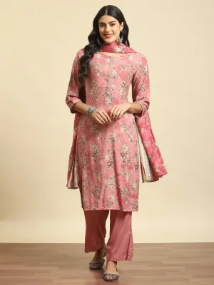 Women Pink Floral Kurta Comfort Pant Dupatta