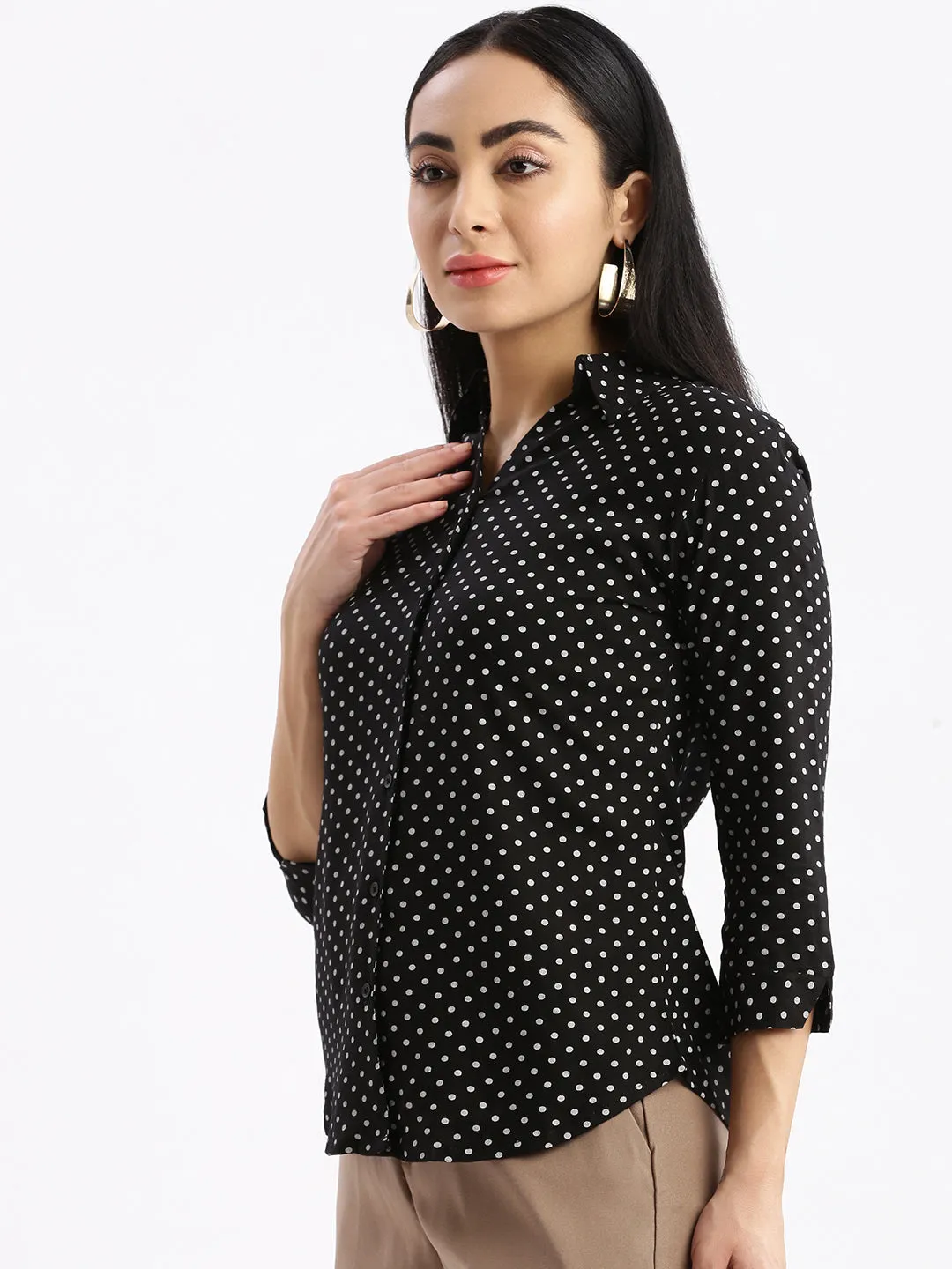 Women Polka Dots Black Slim Fit Shirt