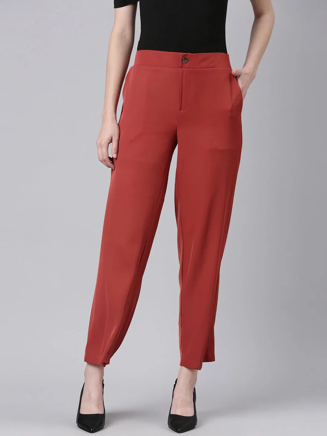 Women Rust Solid Trouser