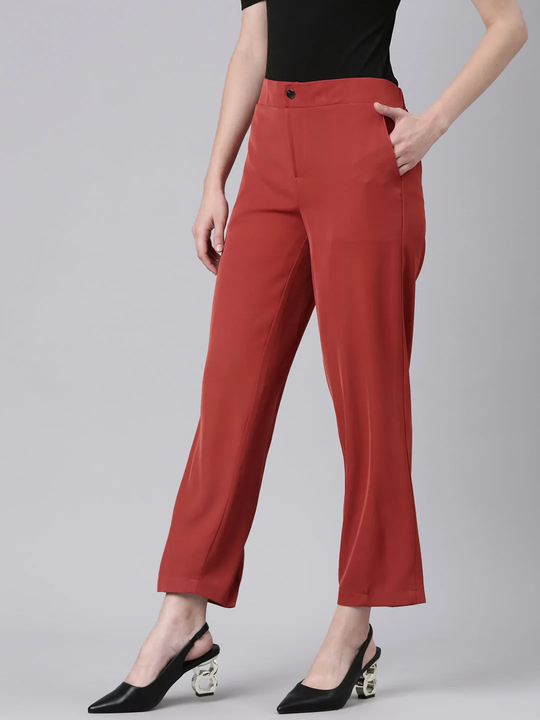 Women Rust Solid Trouser