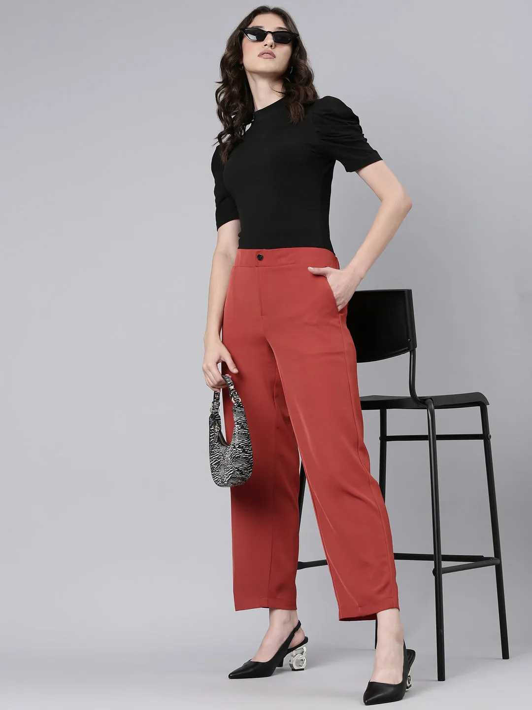 Women Rust Solid Trouser